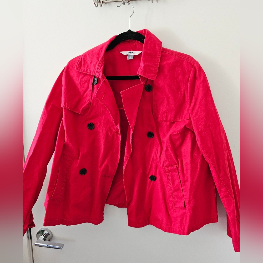 Lightweight red cropped peacoat L